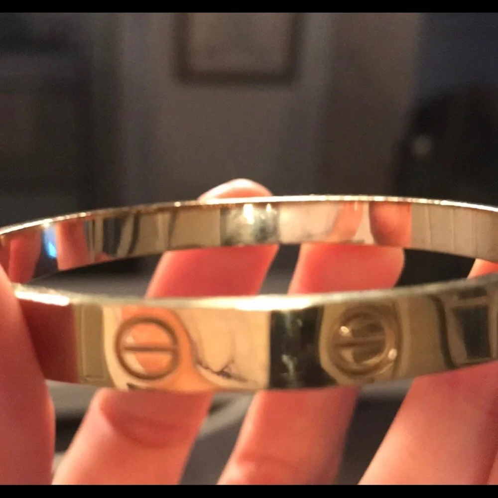 Screw Gold Cuff Bracelet with Hinged Closure - Picture 3 of 3
